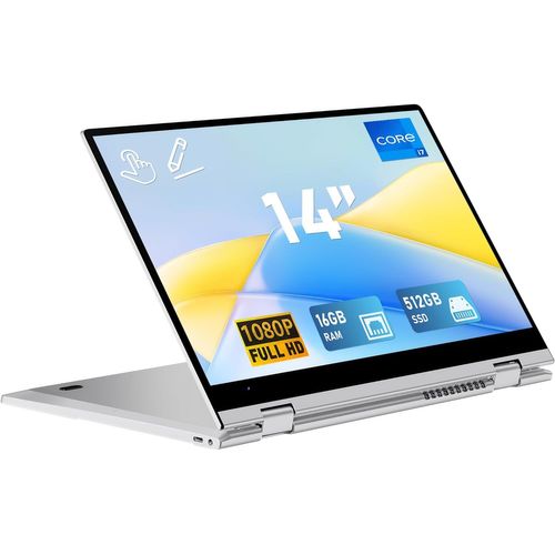 lbgwp60-Ordinateur Portable 2 En 1, Win 11 Pc Notebook Procesador Core I7-1265U, Yoga Laptop De 14 Pulgadas, 16Gb Ram 512Gb Ssd, Rotación De 360° Retroiluminación Wifi6 Bluetooth 5.2 Touchscreen