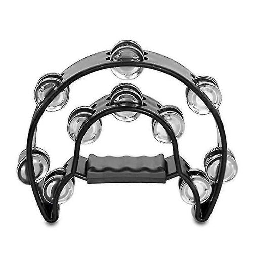 Double Rangée Tambourin Demi Lune Métal Jingles Musical Tambourin Tenu À La Main (Noir)