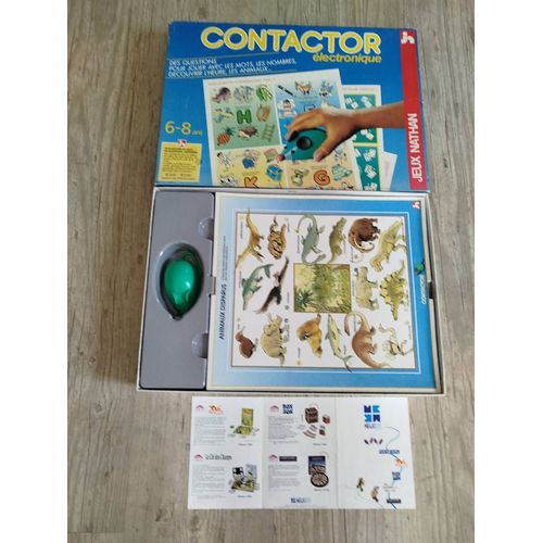 Contactor électronique - des questions pour jouer avec les mots , les nombres, découvrir l'heure, les animaux .... pour les 6 - 8 ans, un jeu NATHAN, 28 planches de questions réponses, 1 souris électr