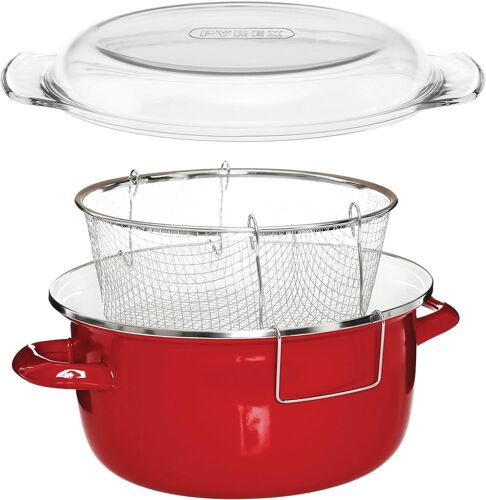 Ulteronixshop-Housewares Friteuse Avec Couvercle En Pyrex / Panier En Fil De Fer / Rouge 5 Litres 16 X 33 X 27 Cm