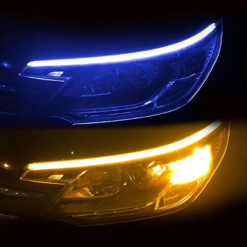 Bande Lumineuse De Phare De Voiture 60cm Bicolore Voiture En Cours De Clignotant Led Bande De Phare Tube Lumineux 60cm / 23.6in Bleu Glacier Et Jaune