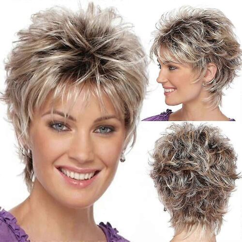 Femmes Silver Cut Short Hair Perruque Moelleux Couches Complètes Perruques