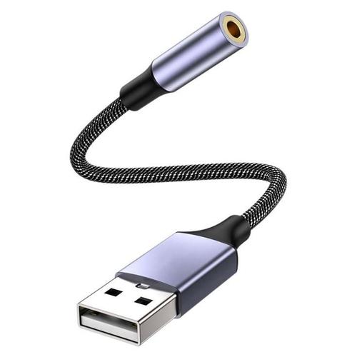 DLH - Adaptateur audio - USB mâle pour mini-phone stereo 3.5 mm femelle - 13 cm - gris, noir - TRRS
