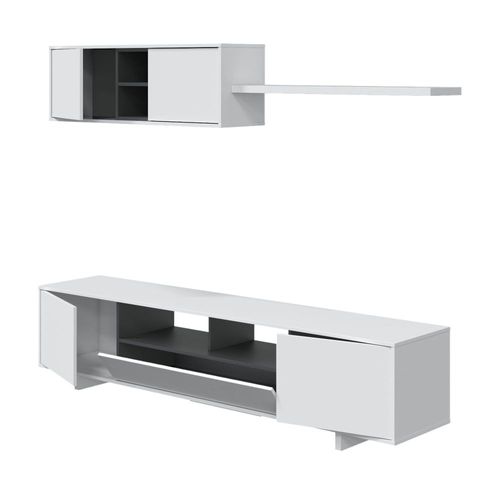Meuble Tv Effet Bois Blanc Brillant 200x41 Cm