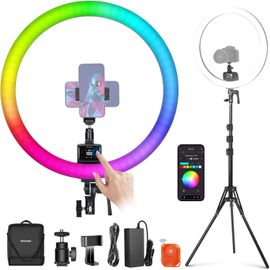 NEEWER SRP18C Ring Light Kit LED RGB, Lumière Anneau Mince Contrôle App, Pied Lumière Réversible, Assistance téléphonique, Tête Sphérique, 2500-10000K, IRC95+/TLCI 97, 18Scènes pour TikTok/Makeup/Jeux