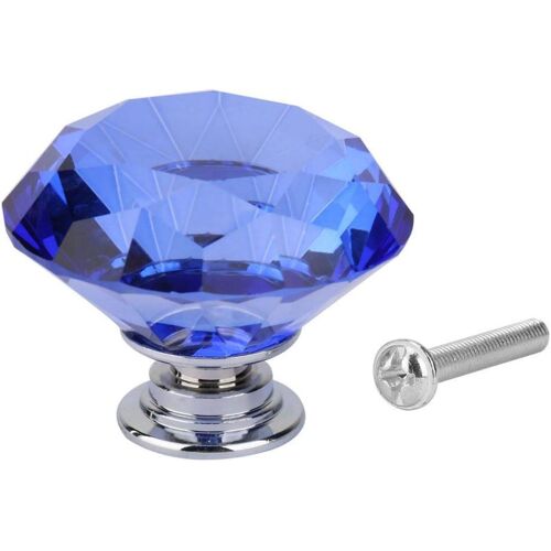 Boutons de porte en verre cristal, 1 pièces bouton de tiroir en forme de diamant en verre cristal(Bleu)