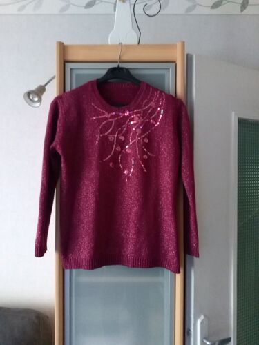 Pull Taille 40-42 Bordeaux Avec Cashmire Et Paillettes