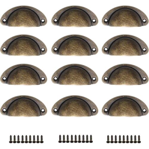 12 Pièces Poignée de Coquille Poignée de Tiroir Poignée de Meuble Poignée Antique Vintage Demi- Cercle avec Vis Rétro pour Armoire Tiroir Pharmacie Armoire Accessoires