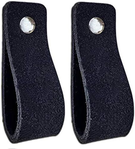 Poignées en cuir pour meubles - Suède - Noir - 2 pcs - 16,5 x 2,5 cm - Poignée de meuble, Poignée de porte pour cuisine, salle de bain, armoires, commode, bois