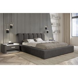 Lit Tapissier En Tissu Chenille 160x200 Cm, Noir