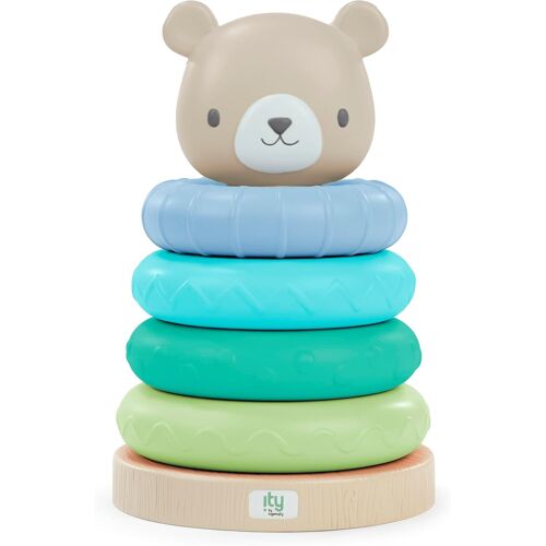KALANKA-: ity by , Jouets à empiler Cutie Stacks, Nate, 4 Anneaux sans BPA, Support en imitation bois, Tête d'ours, Enfants de 6 mois et plus