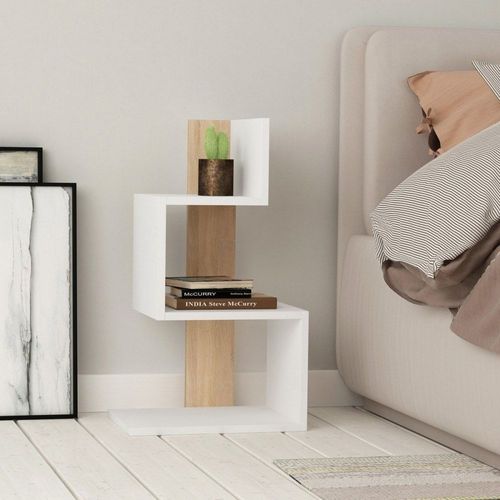 Table De Chevet Blanc Et Décor Bois Chêne L42 Cm