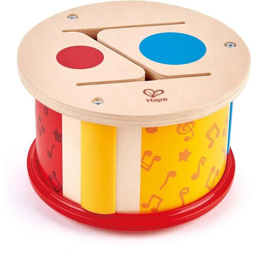 Tambour Double-Face - Instrument de Musique en Bois avec Baguette pour Enfant - Jouet Bébé 1 an et Plus - Découverte Rythme et Sons - Jeu d'Éveil pour Les Petits