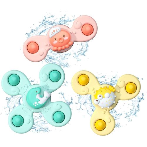 Lot de 3 toupies transformables en Forme de Doigt - Jouet Spinner de Bain 3 pièces, Jouets tournants à Ventouse, Spinner Fidget, Jouets sensoriels pour Les Tout-Petits de 1 à 3 Ans