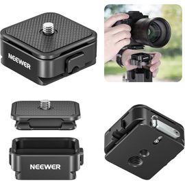NEEWER Kit Plaque à Dégagement Rapide Arca, Adaptateur Montage DSLR à 4 Fentes Latérales Compatible avec Arca Swiss,Filetage 1/4" & 3/8" pour Curseur Tête Trépied Stabilisateur Cardan,Charge 8kg,CA009