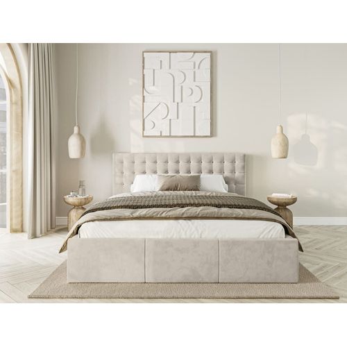 Lit Avec Matelas En Velours 180x200 Cm, Beige