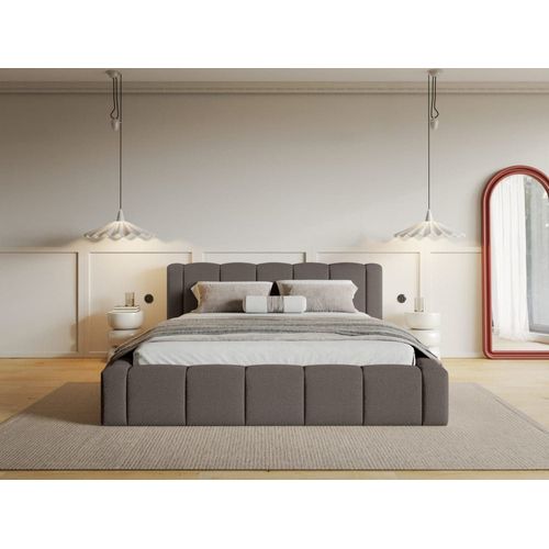 Lit Avec Matelas En Tissu Bouclé 180x200 Cm, Marron