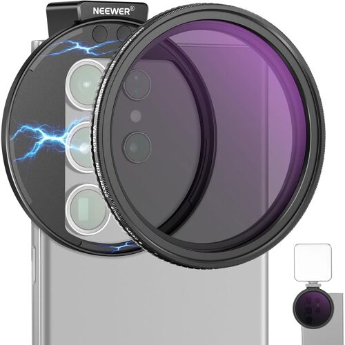 NEEWER Kit Filtre Objectif Téléphone Variable ND2-ND32 à Clipser 67mm Clip Téléphone avec Anneau Adaptateur Magnétique Filtre ND Magnétique HD pour iPhone 16 15 Pro Max 14 13 Galaxy S22 S23 S24 Ultra