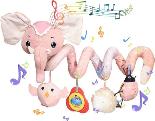 Spirale d'activité Bébé, Spirale Poussette Bebe, Peluche Jouets pour Poussettes, Jouet Eveil Bebe 0-3 Mois, Cadeau Jouets de Landau pour Nouveau 6 9 12+ Mois (2. Pink)