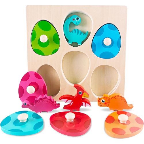 Tangdudu Puzzle en Bois - Oeuf de Dinosaure, Puzzle Bébé pour Enfants 1-3 Ans, Jouet Montessori et Educatif, Cadeau Garçon et Fille