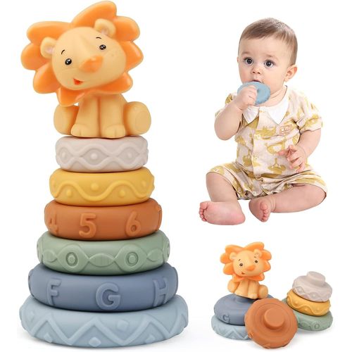 JGD-Tour Souple Empilable, Jouet Sensoriel Eveil Bebe Jeux Montessori, Cube D'activité Bébé Module Motricité, Educatif Cadeau de Bain et Dentition pour Bebe Enfant 6 9 12 Mois