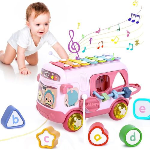 ERYI-Jouet Fille 1 An, Jouets Bebe 12 À 18 Mois Bus Musicaux Sensoriel Avec Xylophone, Trieur De Formes Jouet Éducatif Précoce, Cadeaux D'Anniversaire Pour Les Enfant 12 Mois+