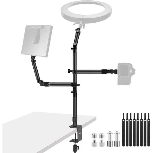 NEEWER Support de Montage de Bureau pour caméra aérienne avec 2 Bras de flèche pour appareils de Photographie :Anneau Lumineux vidéo,Support de téléphone,Webcam,Micro,Reflex numérique Compact,ST008