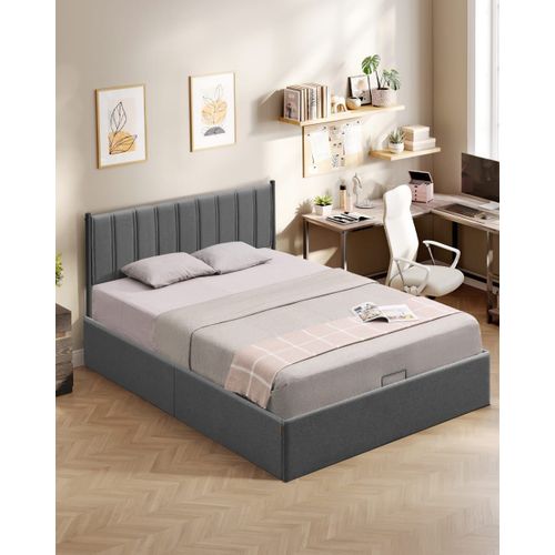 Cadre De Lit 160 X 200 Cm Sommier Relevable Avec Rangement Gris Foncé