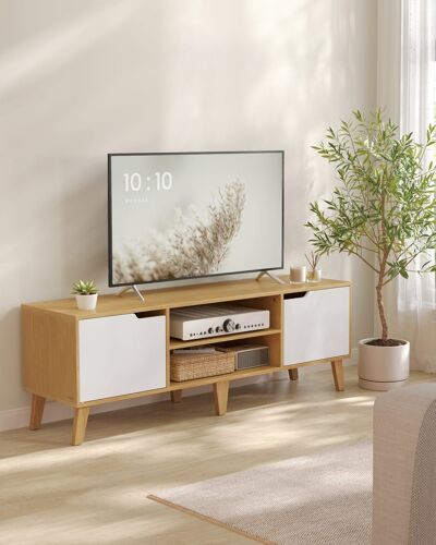 Meuble tv étagère réglable pour télévision jusqu'à 65 pouces chêne