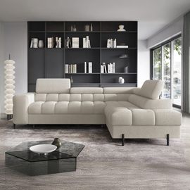 Canapé D'angle Droit Convertible 5 Places En Bouclette Beige