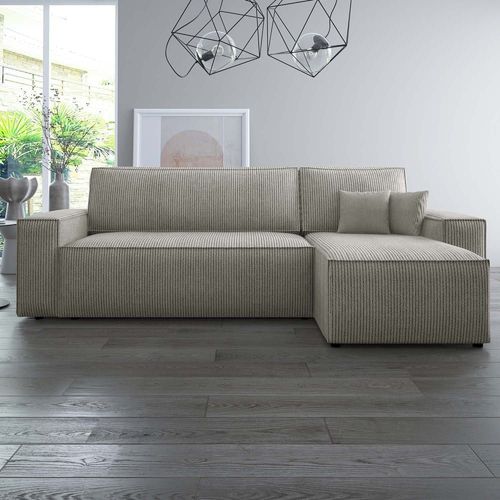 Canapé d'angle convertible réversible 4 places en velours côtelé taupe