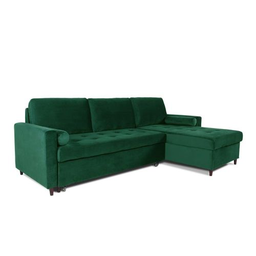 Canapé D'angle Convertible Réversible 4 Places En Velours Vert