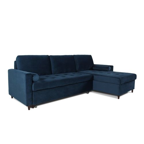 Canapé D'angle Convertible Réversible 4 Places En Velours Bleu Foncé