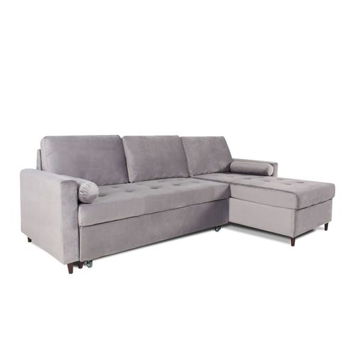 Canapé D'angle Convertible Réversible 4 Places En Velours Gris