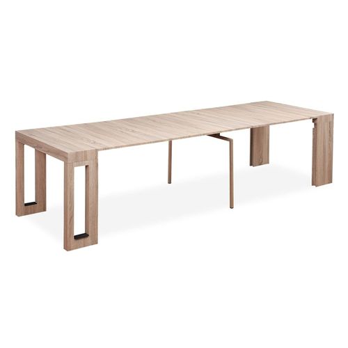 Table Console Extensible Imitation Chêne Clair 12 Personnes