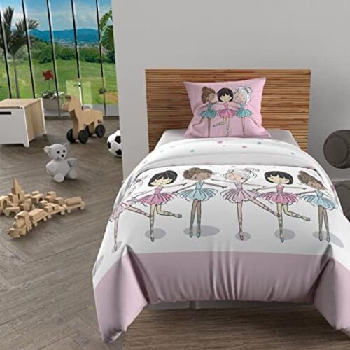 Parure Housse De Couette 140x200 Cm Danseuses Rose, 100% Coton 57 Fils/Cm2, Par Soleil D'ocre