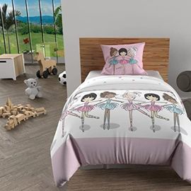 Parure Housse De Couette 140x200 Cm Danseuses Rose, 100% Coton 57 Fils/Cm2, Par Soleil D'ocre