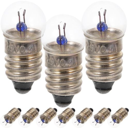 Kal-Lot De 10 Mini Ampoules Led E10 2,5 V 0,3 A - Expérience Physique Électrique - Base À Vis - Indicateur Lumineux À Incandescence - Lampe De Poche Ancienne - Lampe De Nuit