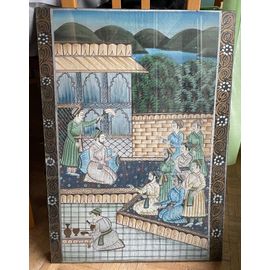 Très Belle Peinture Sur Soie Indienne Ancienne, Sous Verre.