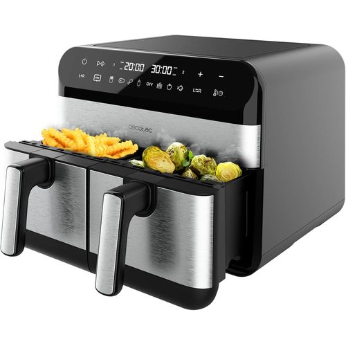 ChenQuanSarl-Friteuse Sans Huile Cecofry Advance 9000 Inox. Air Fryer 2800W, 2 Plateaux 4,5L, Double Température, Température Ajustable De 80-200 ºc, 7 Programmes, Ecran Tactile Multifonctions