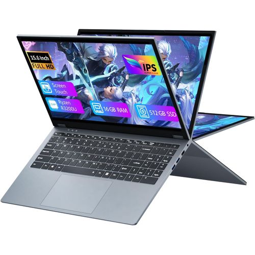 ChenQuanSarl-Ordinateur Portable 2 En 1 Écran Tactile Ryzen R3-3200U (Jusqu'À 3,5 Ghz) 15,6 Pouces Win11 Jeu Pc Portable 16Go Ram 512Go Ssd 360 ° Rotation Fhd Ips Laptop Clavier Rétroéclairé Typec Rj