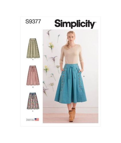 Patron Simplicity 9377 - Jupes Évasées Pour Femme En Deux Longueurs Du 34 Au 52 Fr