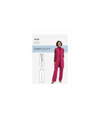 Patron Simplicity 9184 - Ensemble Veste Sans Manche Et Pantalon Droit Du 38 Au 56