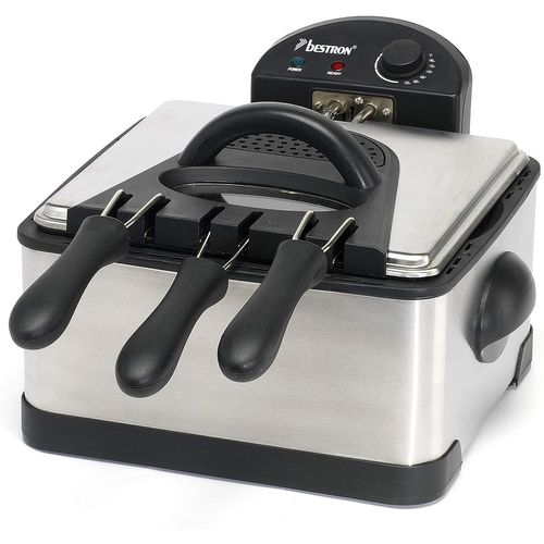 ChenQuanSarl-Friteuse Familiale Avec Zone Froide, 3 Paniers, 4 Litres, Capacité De 1,5 Kg/2X750 G De Friture, Fenêtre De Visualisation, 2000 W, Acier Inoxydable, Argenté