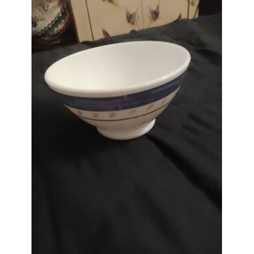 Bol En Céramique Blanc Motifs Colorés Vintage Années 80.