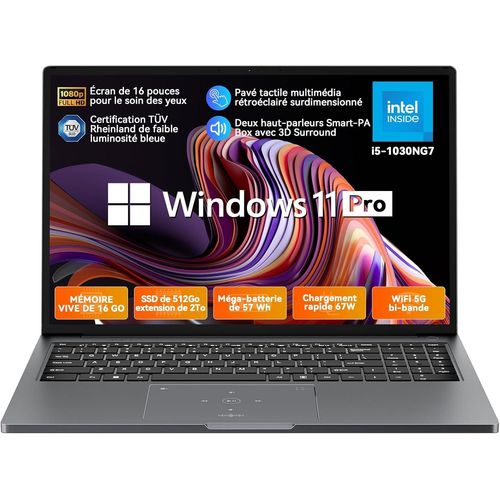 ChenQuanSarl-Ordinateur Portable Acebook 12 Intel Core I5-1030Ng7, 16.1"" Fhd, 16Go Ram +512Go Rom Ssd/2Tb (Fino A 3.5Ghz) Win 11 Pro Pc Portable, Wifi6, Usb 3.0×2, Hdmi 2.0, Clavier Qwerty, Typec Lap