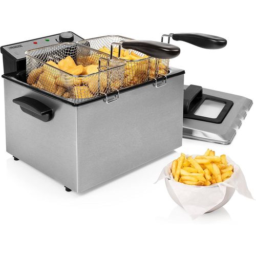 SUBZONAL-Princess Friteuse à huile ¿ 5 L ¿ Habillage en acier inoxydable ¿ 3270 W ¿ Zone froide pour une friture saine ¿ Couvercle avec filtre et vitre ¿ 185000