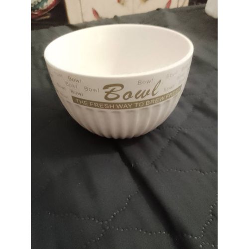 Bol En Céramique Blanc Motifs Verts Vintage Années 90.