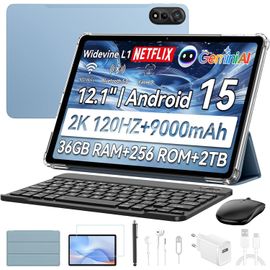 ChenQuanSarl-2 Tablette 12 Pouces Android 15, 2K Fhd Tablette 36Go Ram 256Go Rom, 4G Lte 5G Wifi Tablette De Jeu Avec Souris Et Clavier, 9000Mah/16Mp+8Mp/Widevine L1/Face Id/Gps
