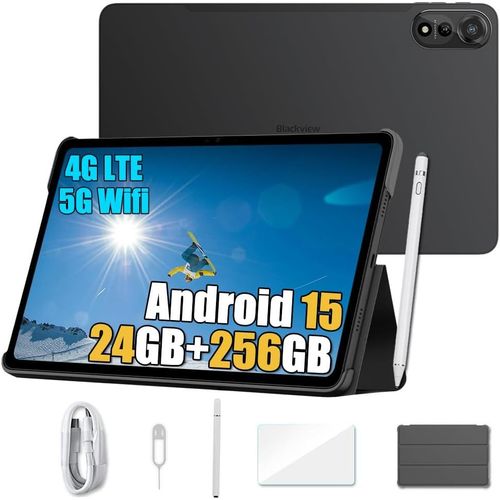 ChenQuanSarl-2 Android 15 Tablette 12 Pouces, 24Go+256Go/2To Gaming Tablette Tactile, Widevine L1, 9000Mah, 2.4K Fhd+, 4G Lte 5G Wifi Tablet Pc Mode, Stylo Intelligent + Coque,Otg, Gps, Noir